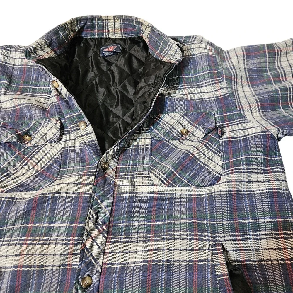 VTG Big Yank Flannel Shirt Jacket Mens XL Blue Plaid Quilt Button Chore Shacket